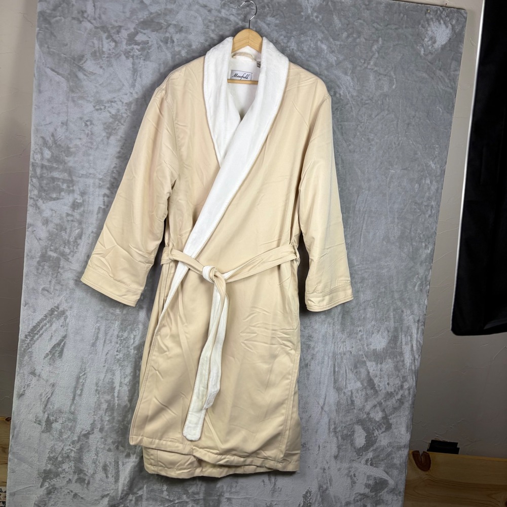 Mansfield Robe Tan Sleepwear L/XL Plush Fleece Lined Spa Luxury Beige Long EUC